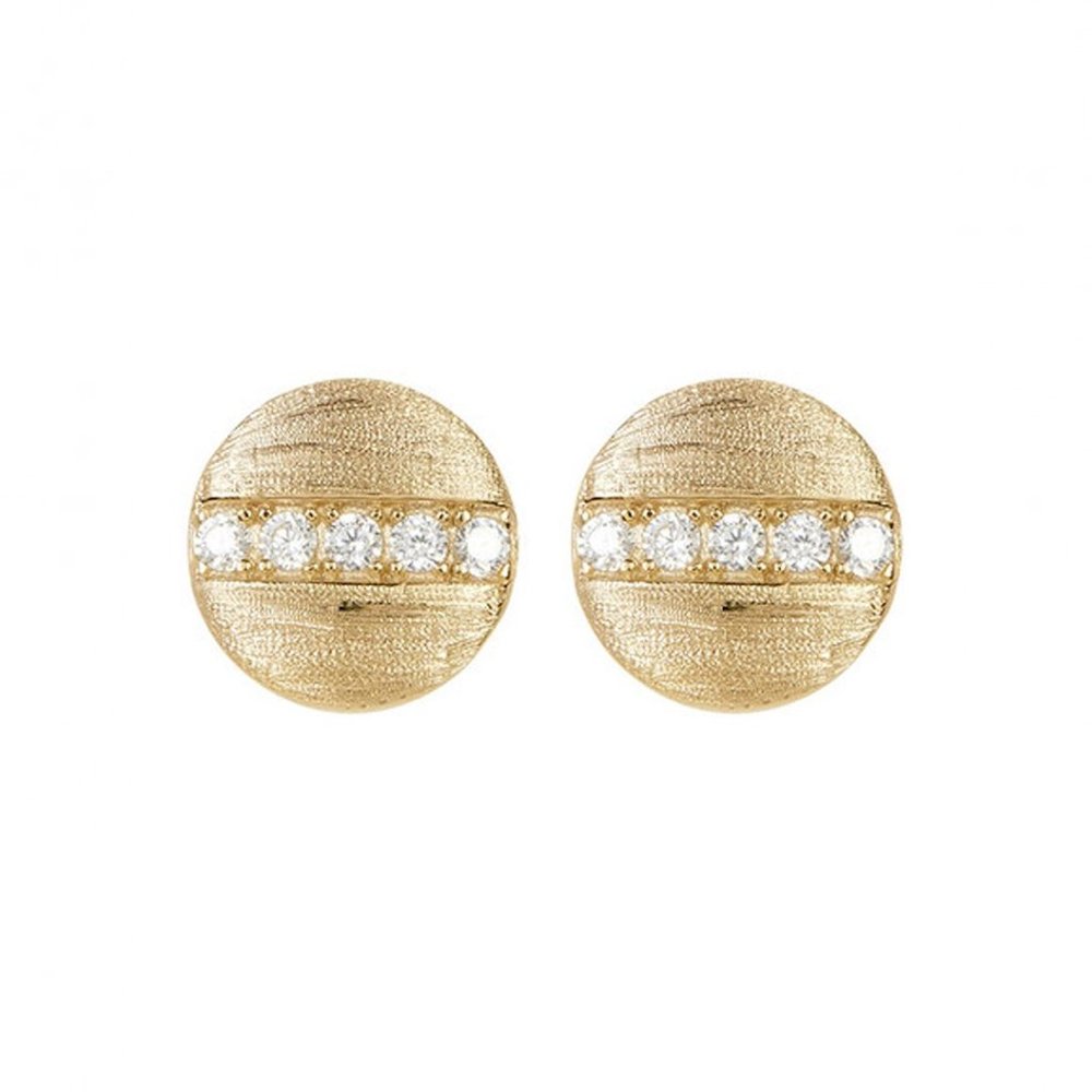 NEW ADORNIA Fine Pave Line 14k Gold Vermeil Round Disc Textured Circle Stud